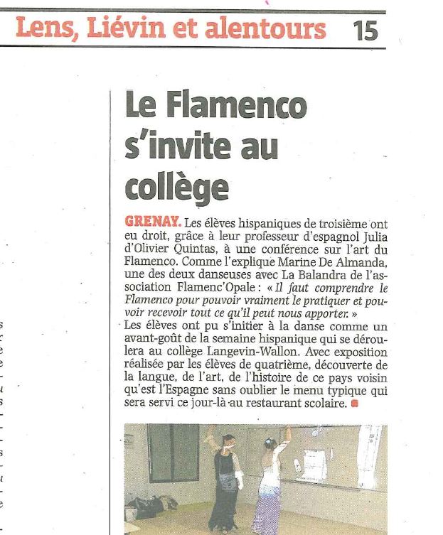 conférence intervention scolaire flamenco histoire balandra collège lycée nord pas de calais lille